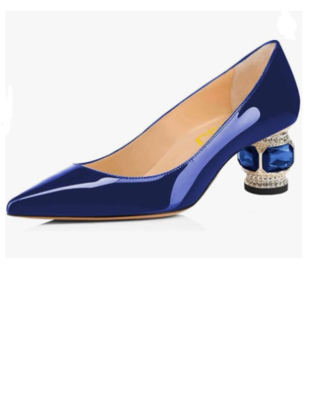 FSJ Blue Bridal Pointed Toe Low Heel Crystal Pumps Slip on Wedding Shoes